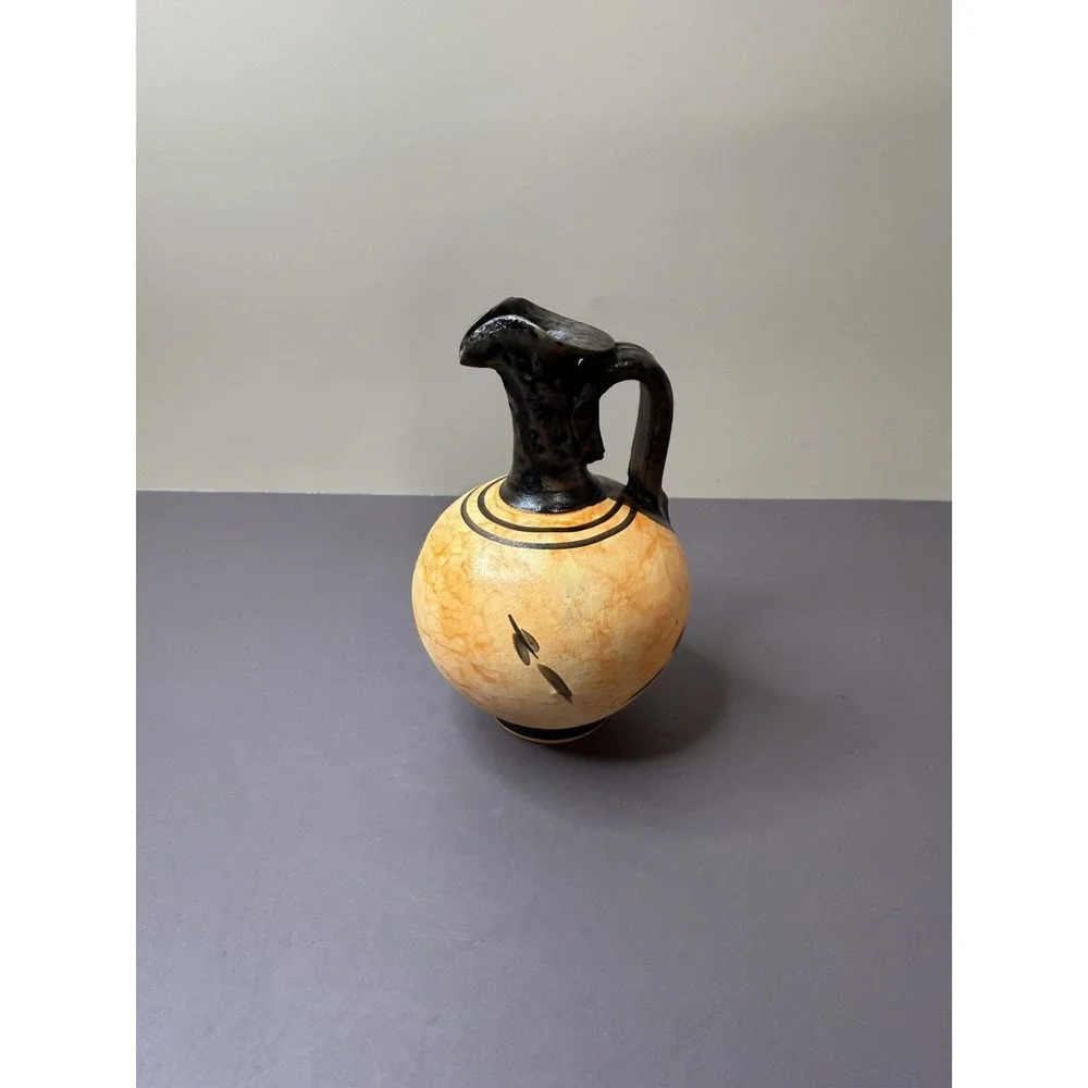 Three Orange Miniature hand painted Ancient Greek Vases measuring 3 1/2 -4